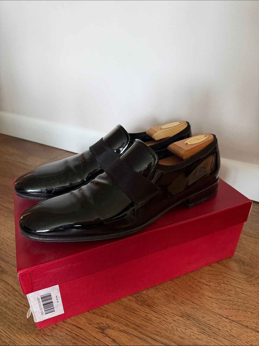 Ferragamo Black Patent Leather Slip-On Dress Shoes for Men
